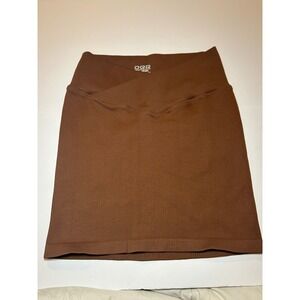 OQQ Ribbed High Waist Athleisure Mini Skirt Brown Size S Chocolate Comfort